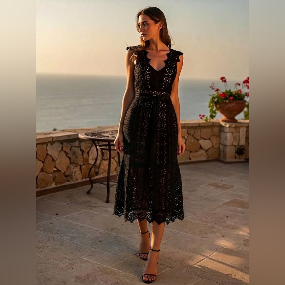 Catherine Deane Black Lace‎ Midi Dress